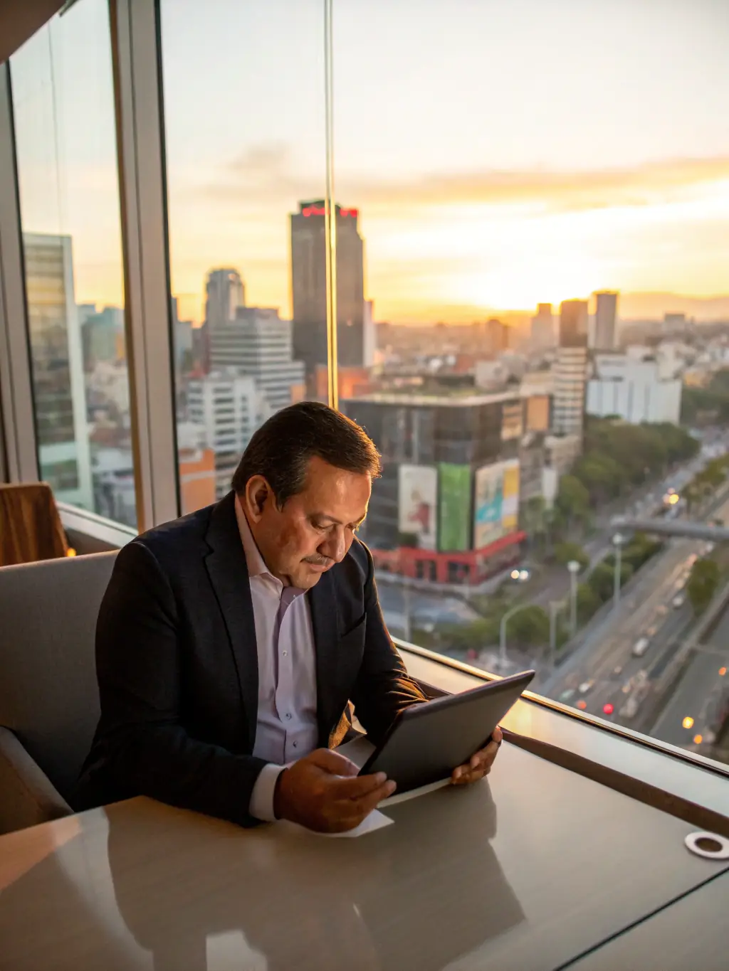 An image showing a financial advisor in Mexico City presenting investment options to a client, emphasizing local market expertise.