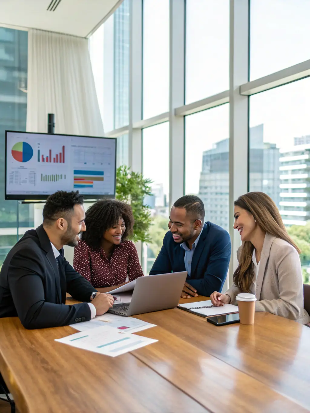 An image depicting a diverse group of Mexican professionals collaborating on financial strategies in a modern office setting, symbolizing tailored financial solutions.