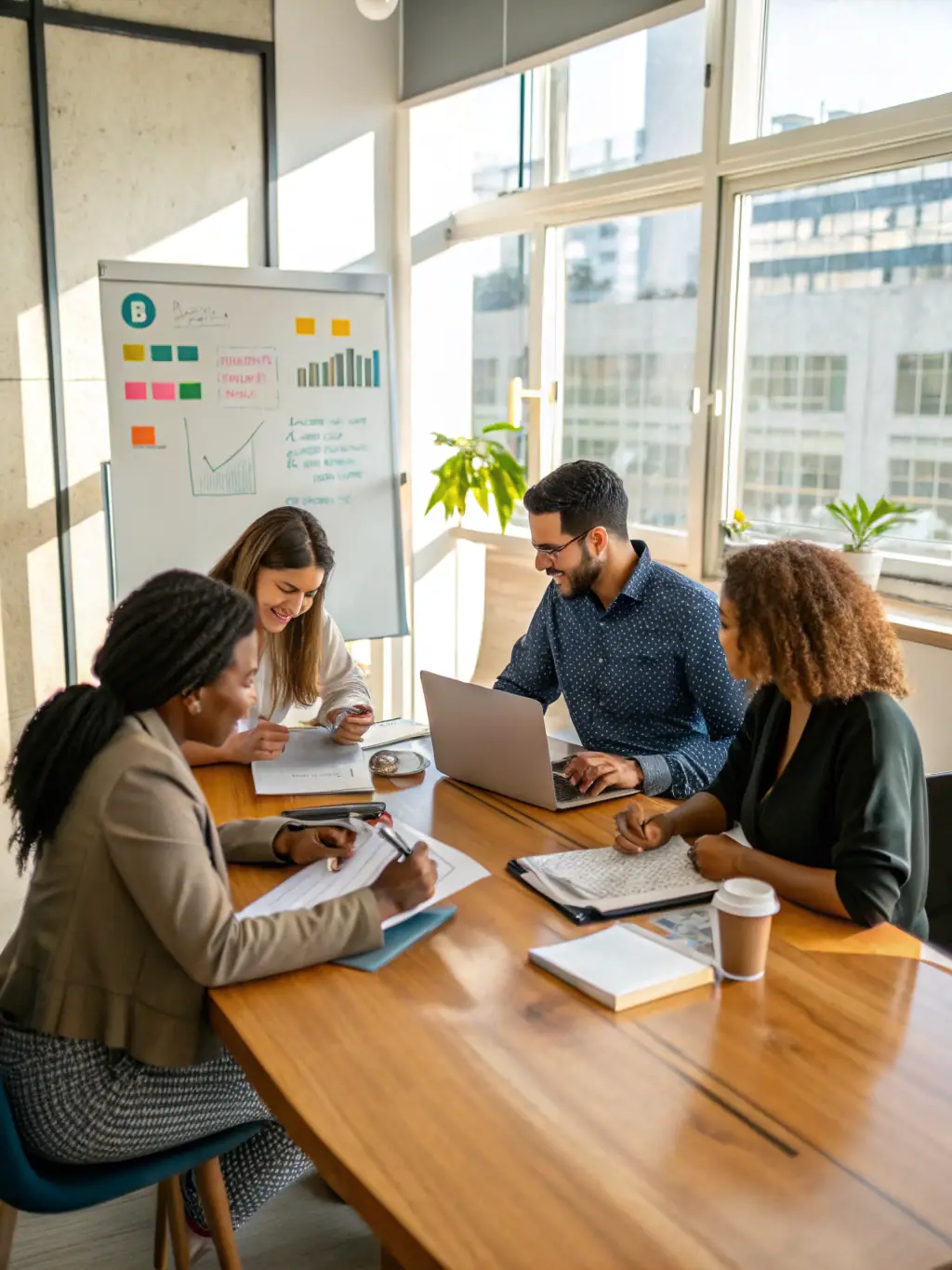 A diverse team of financial experts collaborating in a modern office, symbolizing Cashspace.uno's comprehensive expertise.